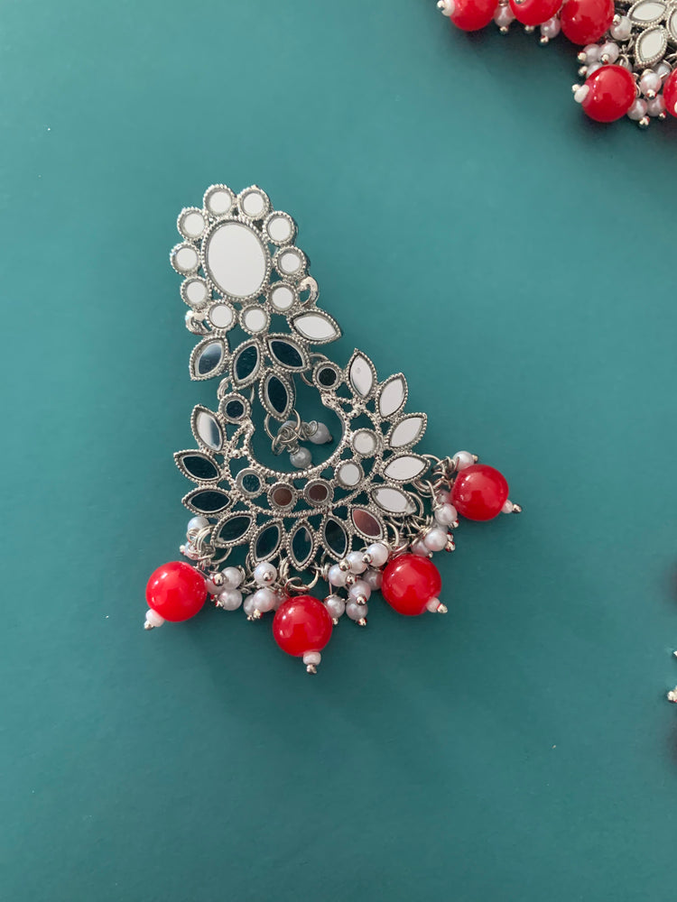 Sunaina silver mirror choker / necklace in red