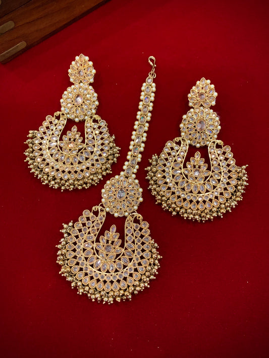 Polki chandbali style earring Tikka get Gold Lola