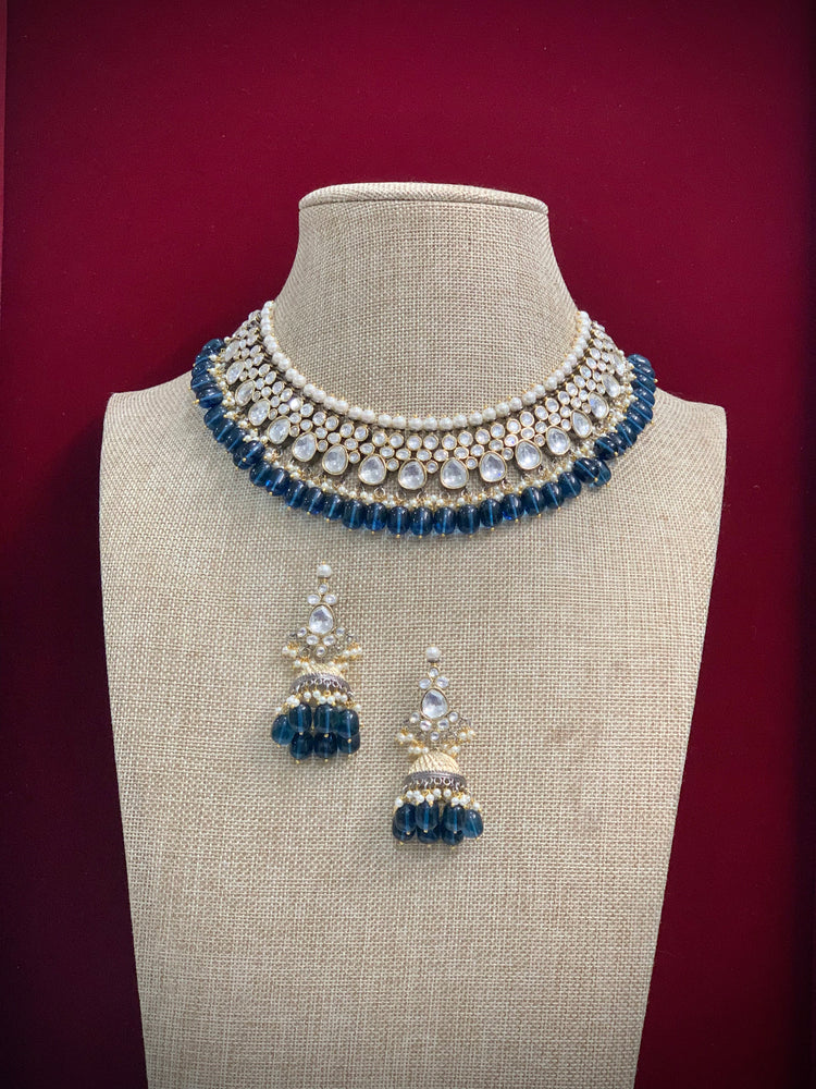 Raven uncut kundan necklace In Navy blue