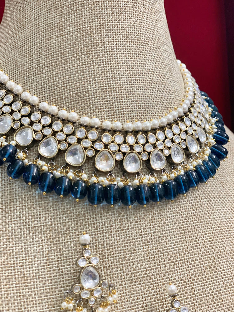 Raven uncut kundan necklace In Navy blue