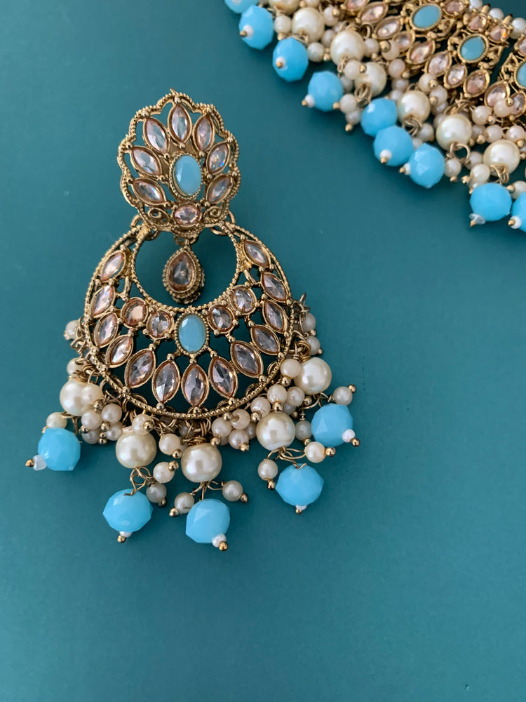 Khusboo polki necklace in phirozi blue