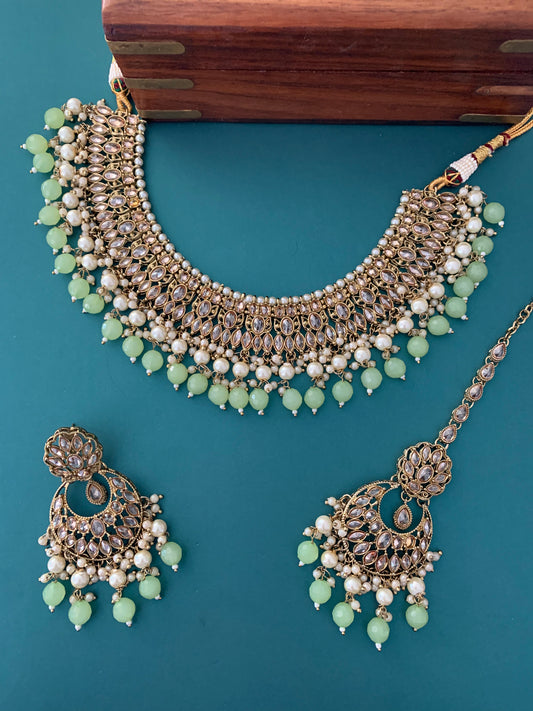 Khusboo polki necklace in Apple green