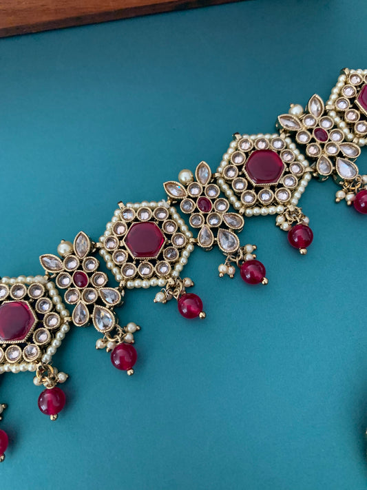 Smita polki choker in ruby red