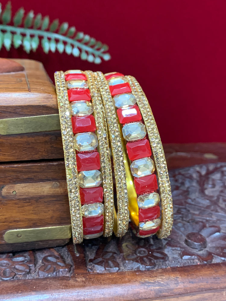 Red Rhinestone bangle with monalisa stone and crystal work