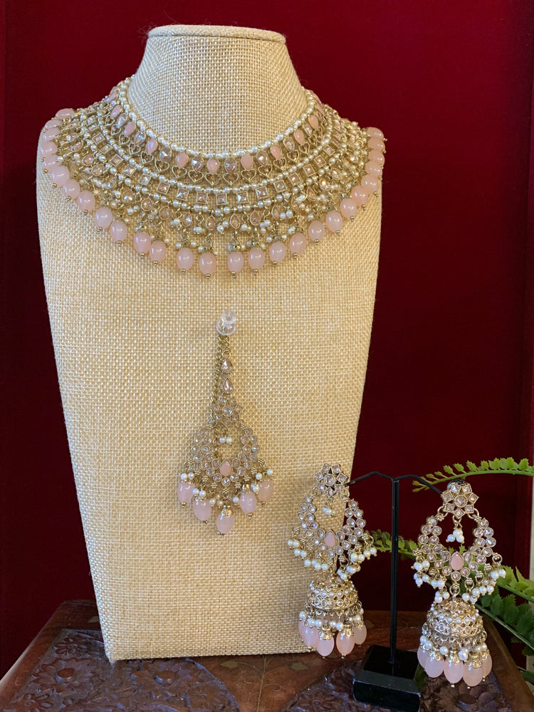Tylor Reverse polki semi bridal necklace with matching jhumki tikka