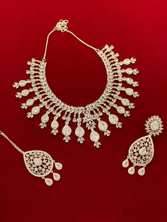 American diamond silver  necklace set