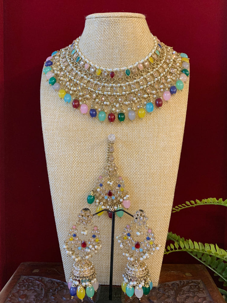 Tylor Reverse polki semi bridal necklace with matching jhumki tikka