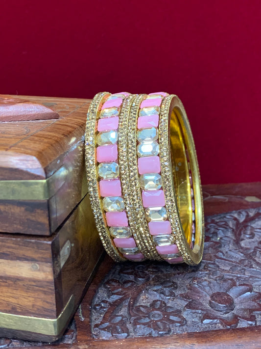 Light pink  Rhinestone bangle with monalisa stone and crystal work