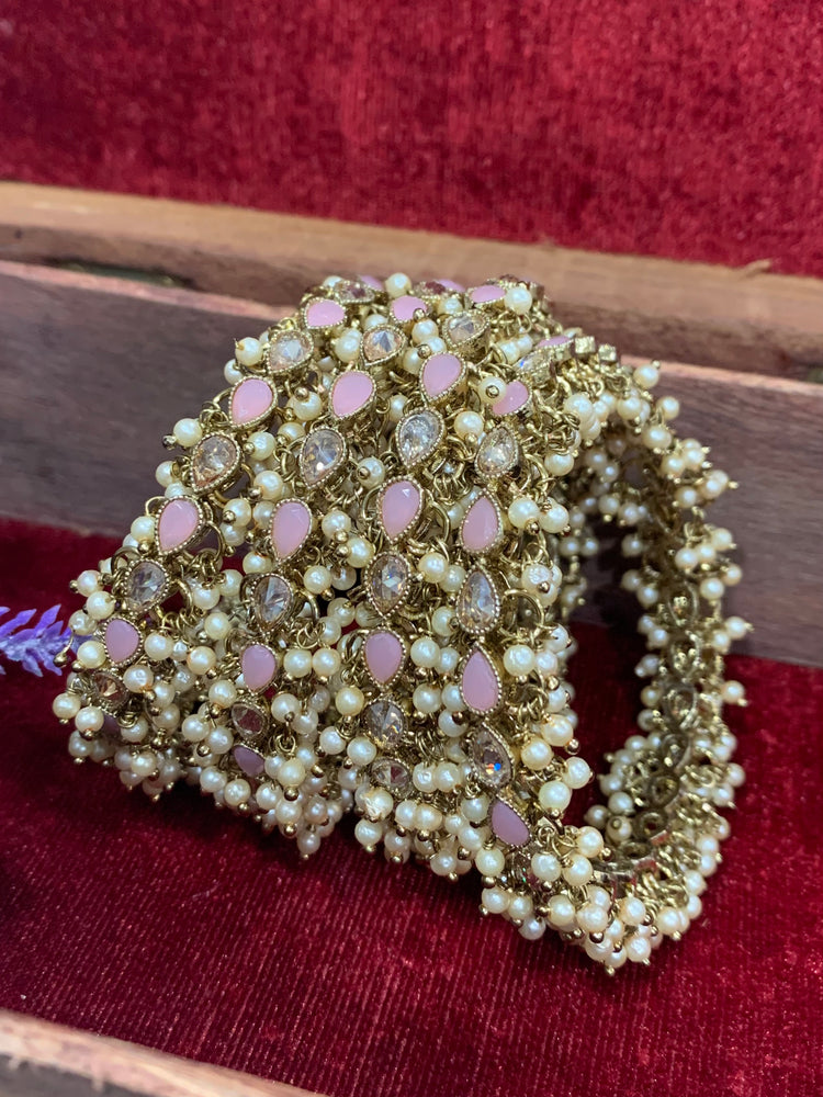 Polki bangle with pearl Mannat in Pink