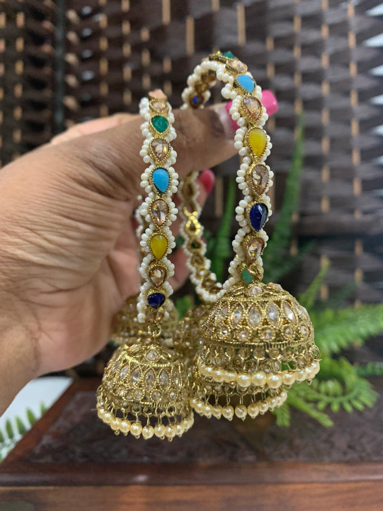 “Lora” triple Jhumki polki bangle in multi