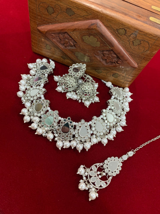 Silver mirror choker / necklace Viola