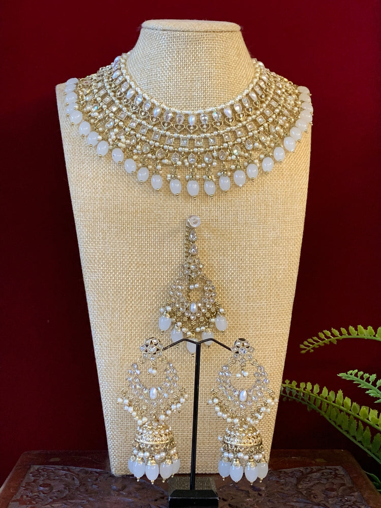 Tylor Reverse polki semi bridal necklace with matching jhumki tikka