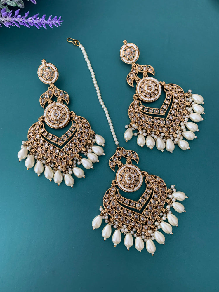 Medium to oversize polki earring tikka set