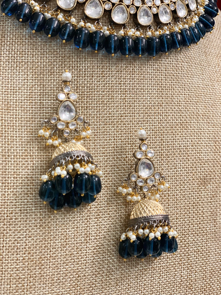 Raven uncut kundan necklace In Navy blue