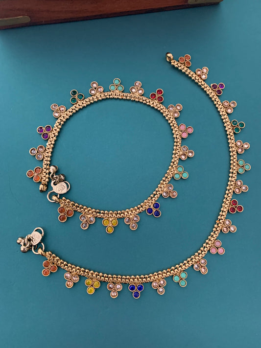 Antique polki anklet /payal multi