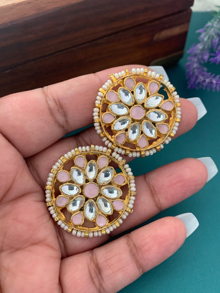 Pachi kundan studs Pink