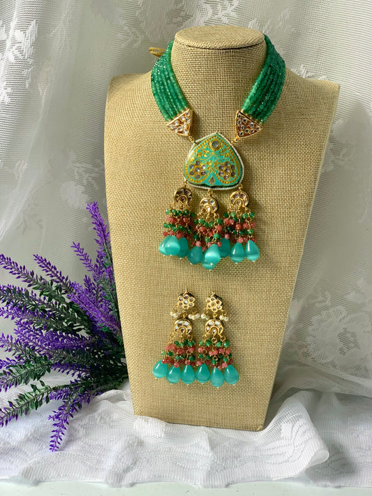 Pistachio green and baby blue lakh necklace