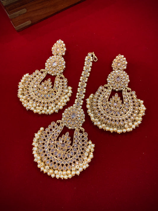 Polki chandbali style earring Tikka get antique gold lola