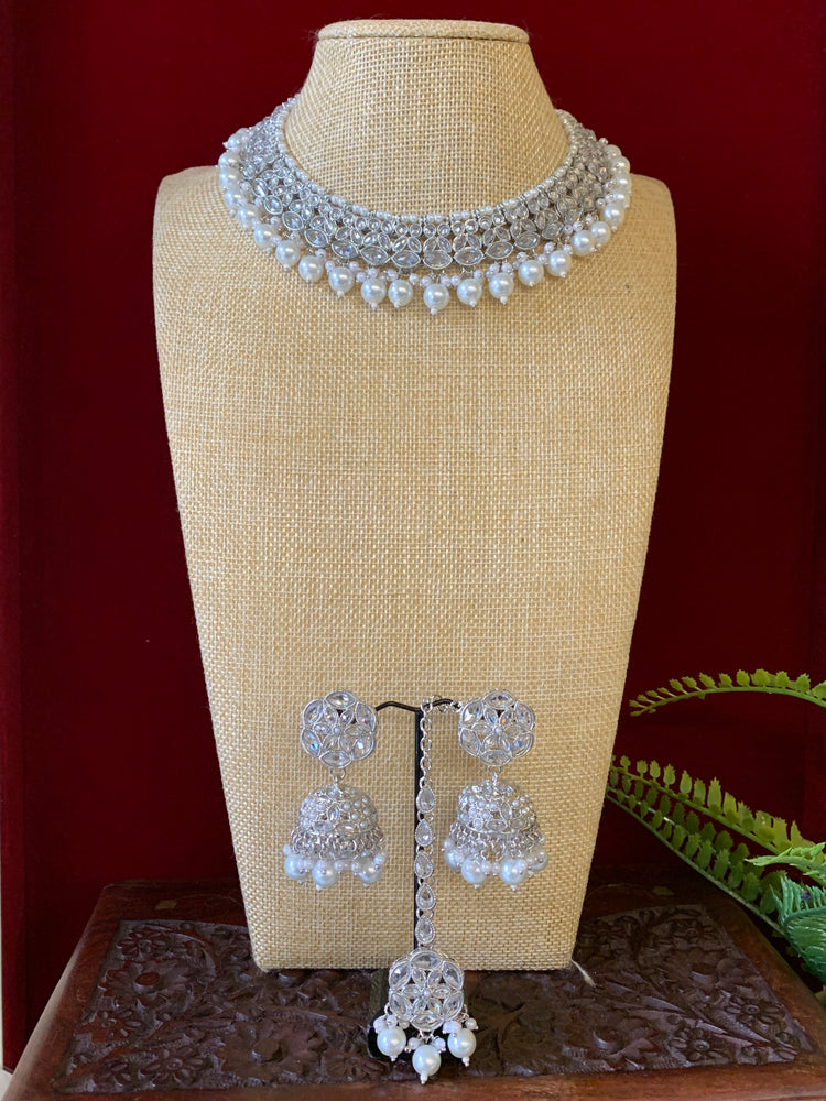 Reverse polki necklace with matching jhumki tikka
