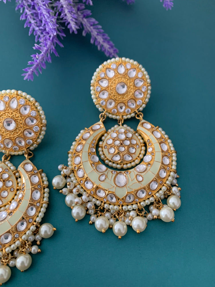 Uncut Kundan designer chandbali earring in white