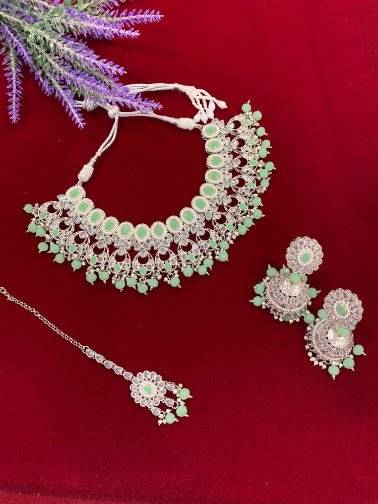 Reverse Polki necklace in silver mint green
