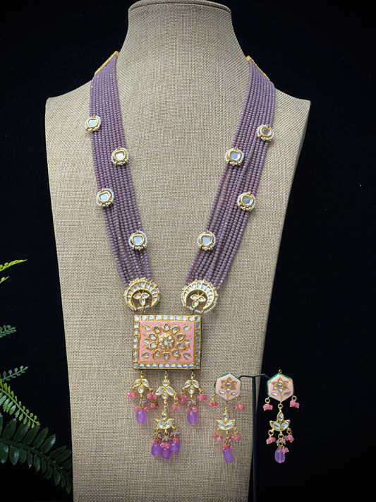 Meena kundan long mala Shanta in mauve pink/ lavender