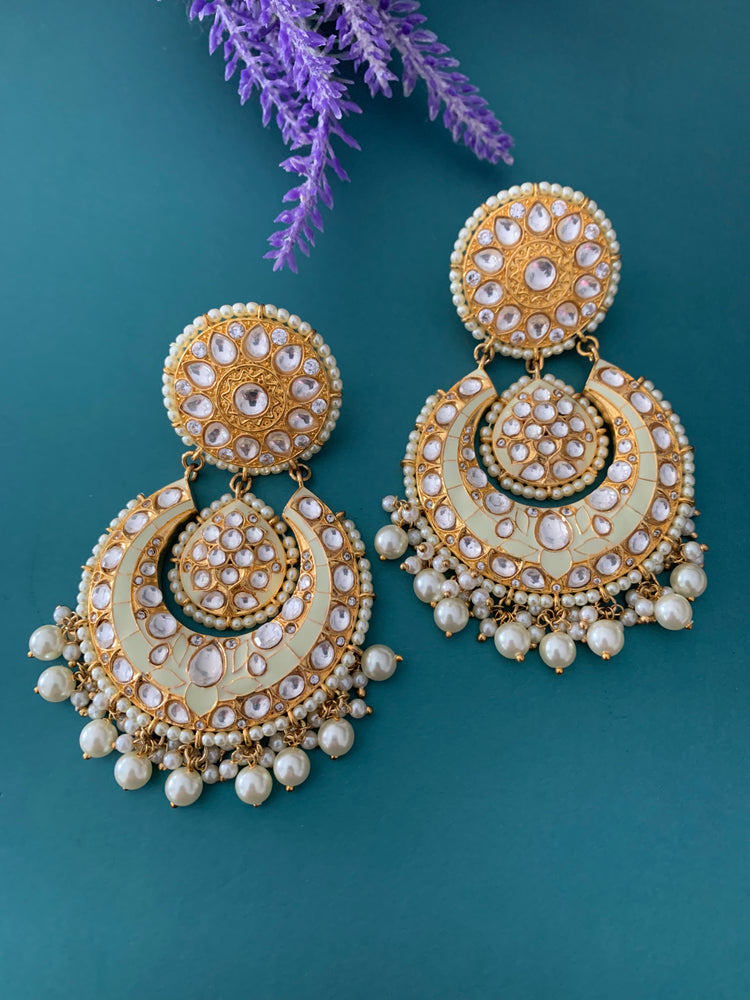 Uncut Kundan designer chandbali earring in white