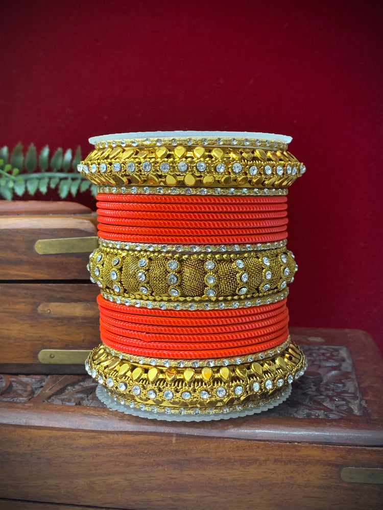 Orange metal churi bangle set