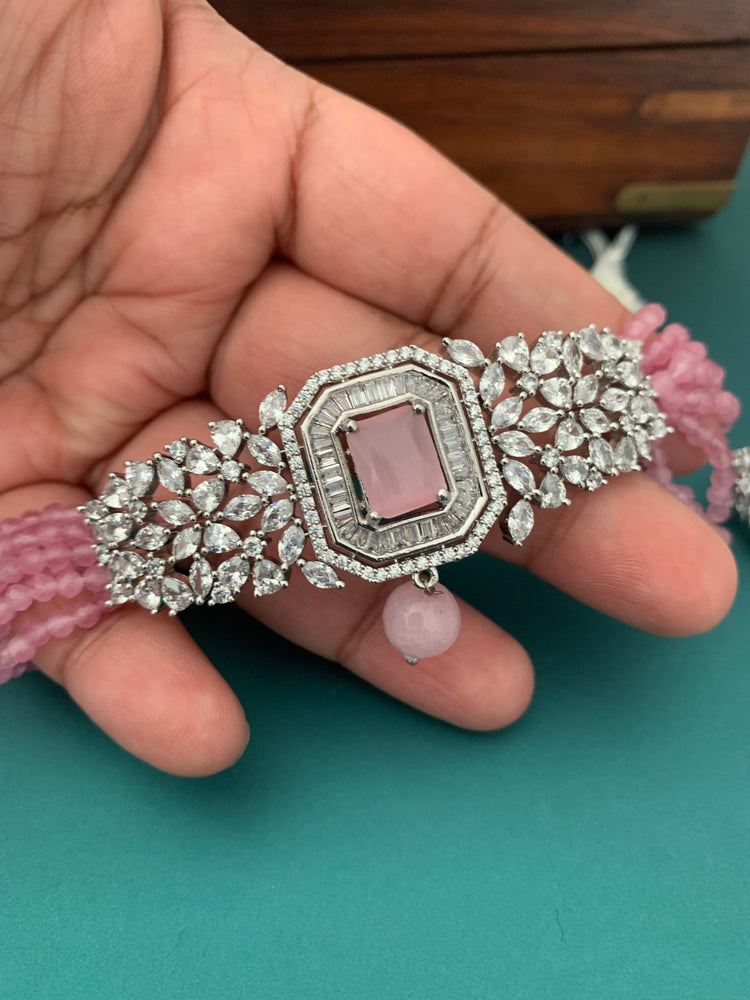 American diamond choker leela baby pink