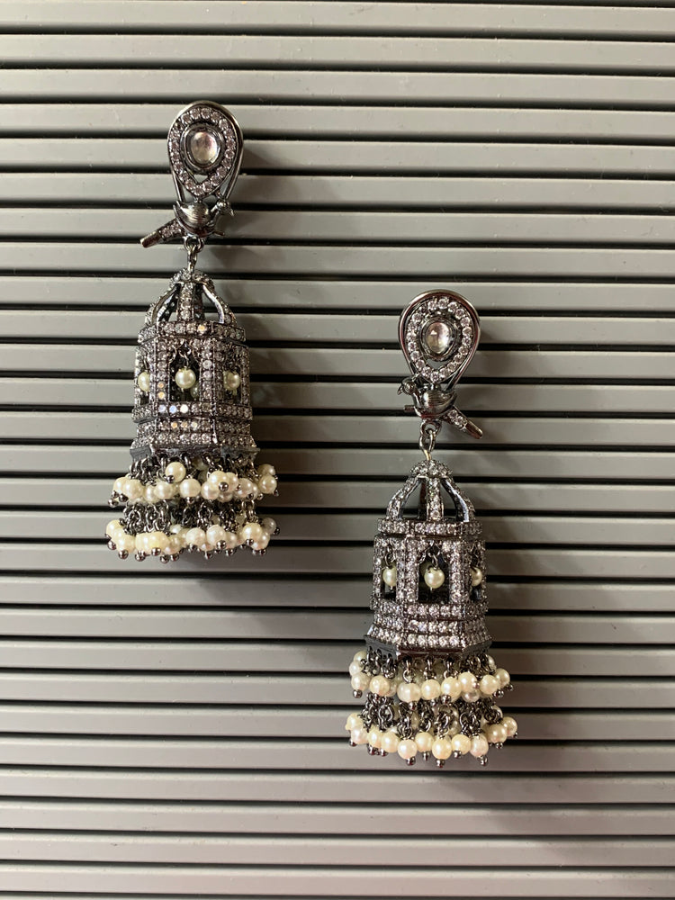 American diamond birdcage earring with kundan details