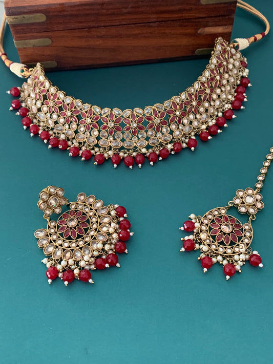 Bindiya polki necklace Maroon red