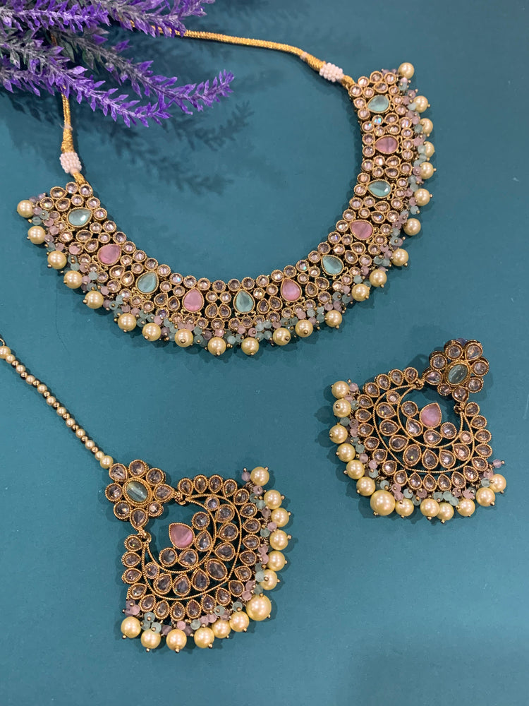 Reverse polki necklace shanon in Pastel multi