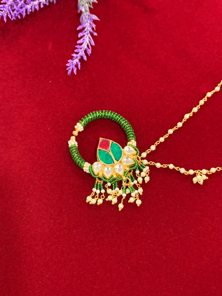 Pachi kundan statement nath/nose ring green