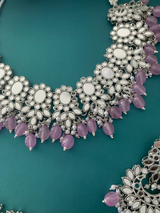 Sunaina silver mirror choker / necklace lavender