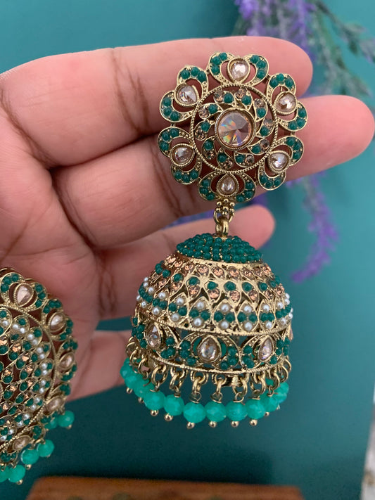 Priya jhumki earring and tikka Teal green