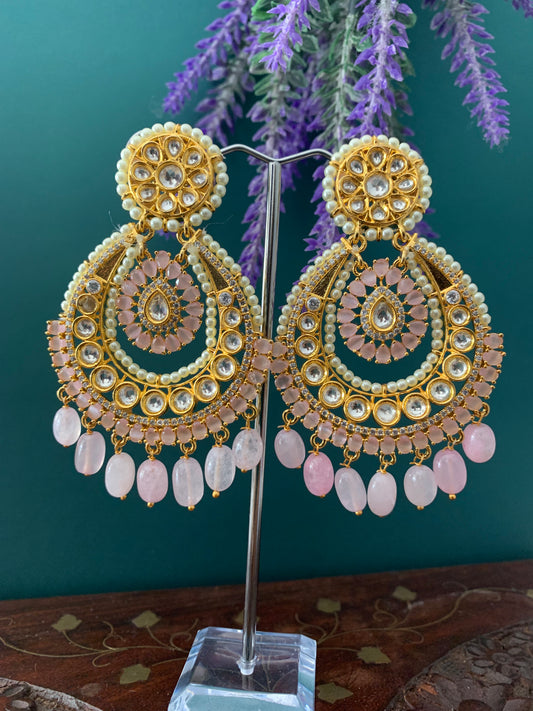 Kundan chandbali earring lavender pink