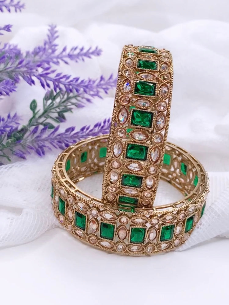 Nahar reverse polki bangle in emerald green
