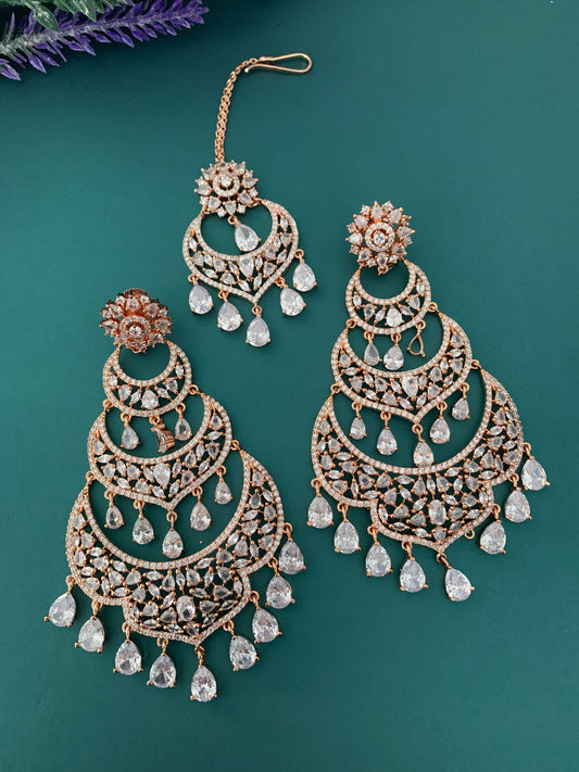 American diamond chandbali with Tikka