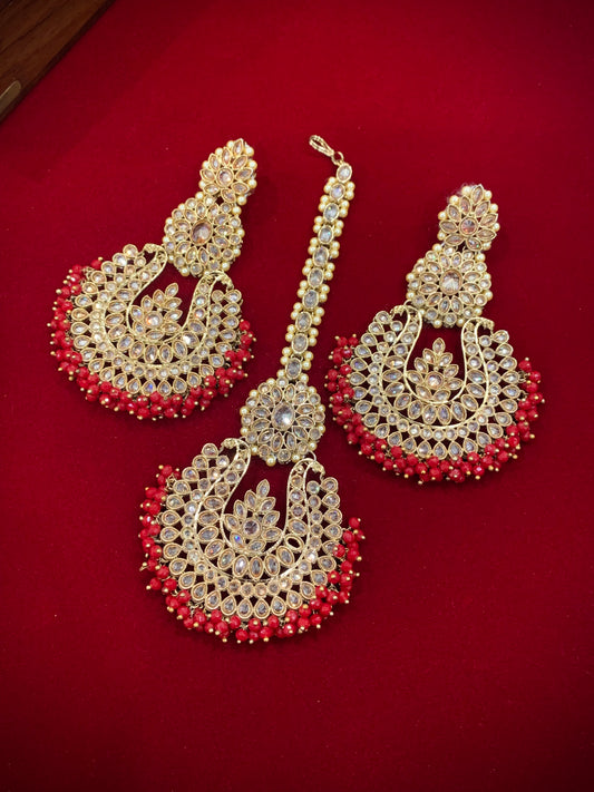 Polki chandbali style earring Tikka red Lola