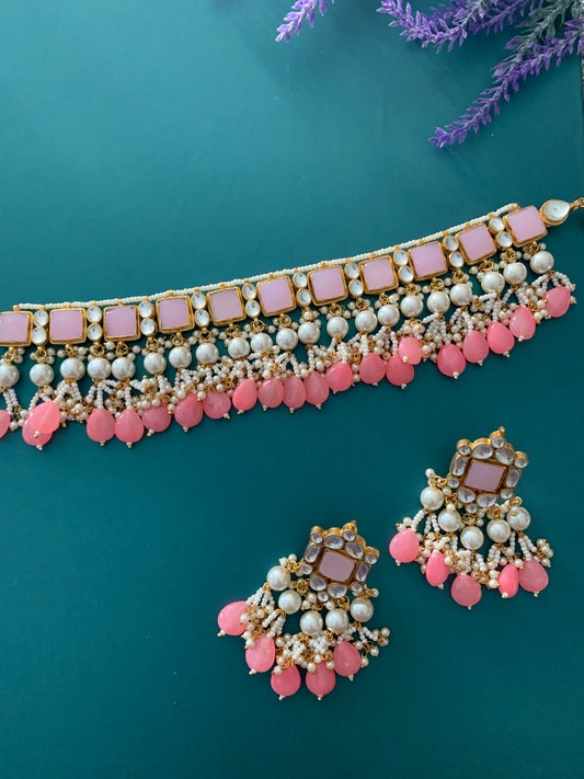 Liana pachi kundan choker in pink