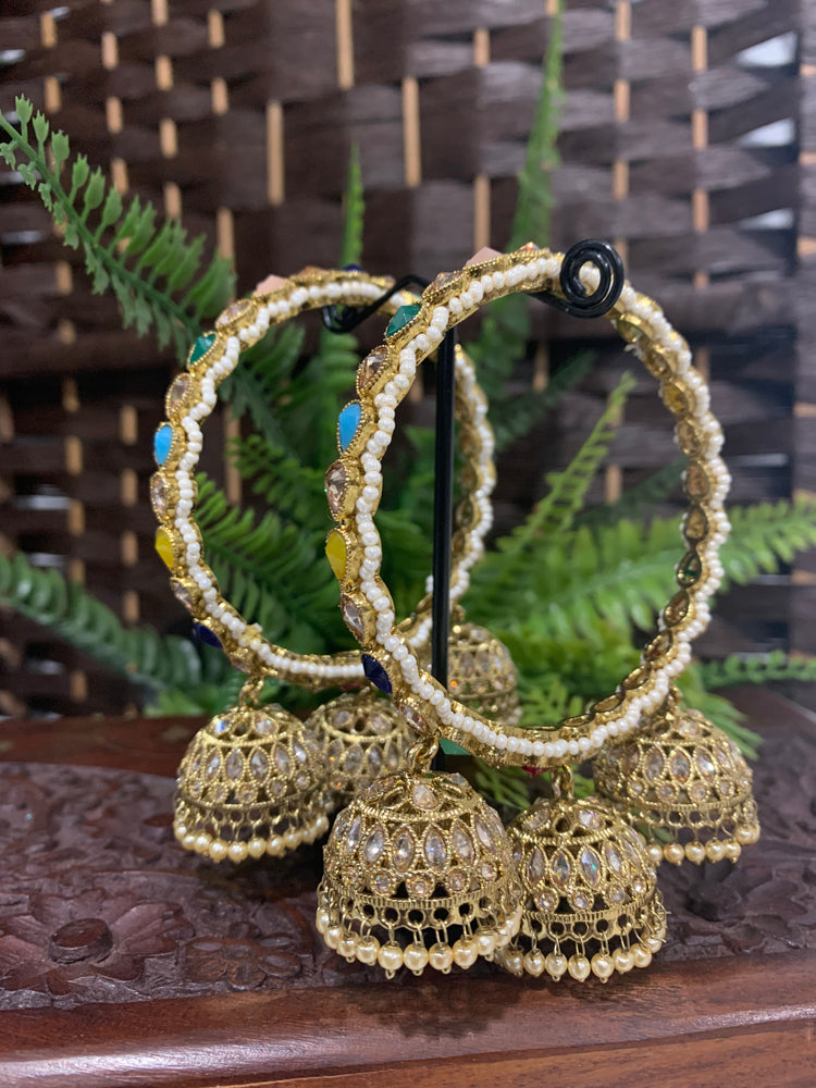 “Lora” triple Jhumki polki bangle in multi