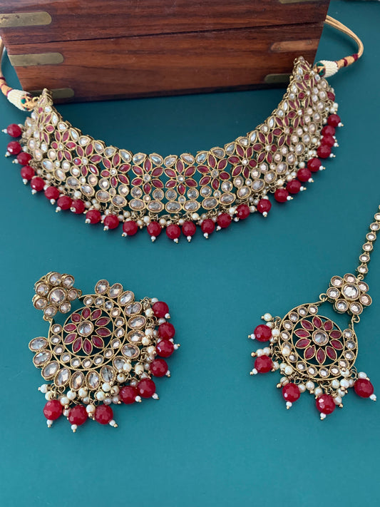 Bindiya polki necklace Maroon red