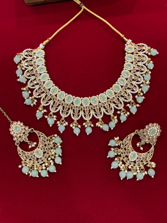 Polki necklace tabu in mint