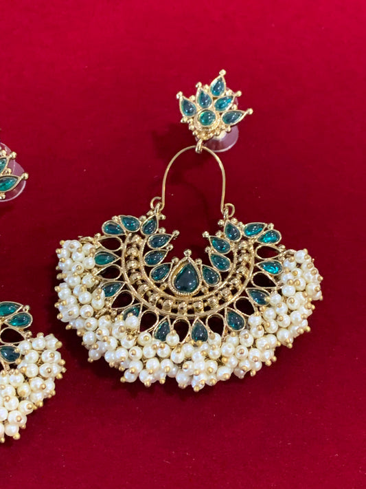 Kundan chandbali Blossom in Emerald green