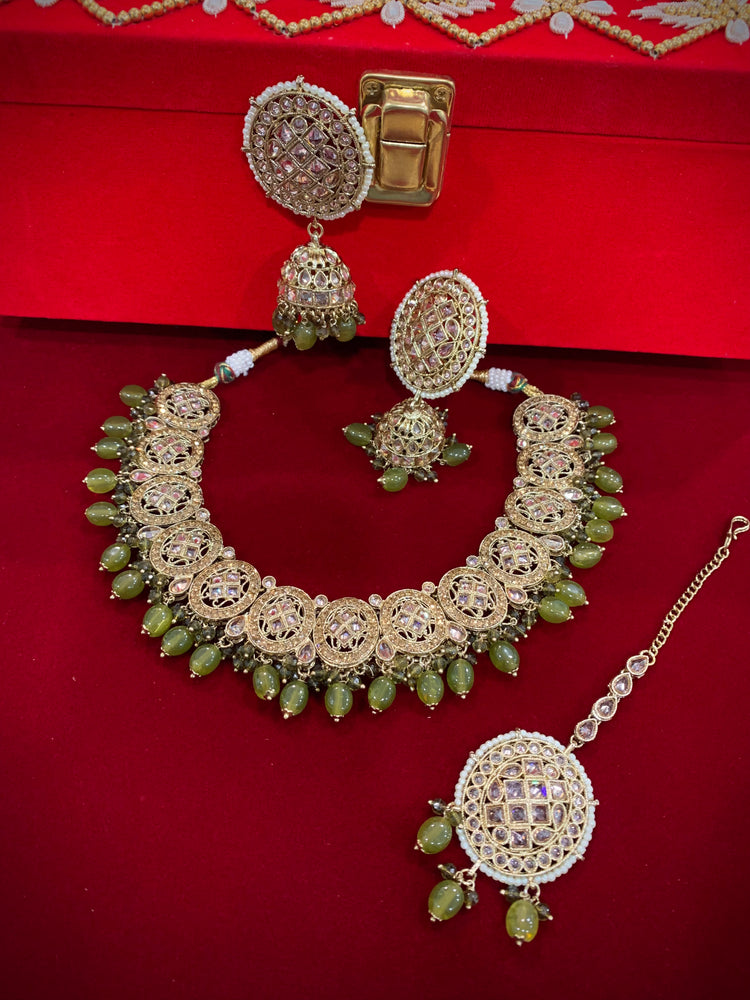 Reverse polki necklace set Laura mahendi / olive green