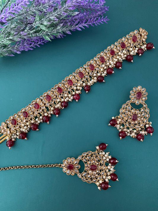 Soni polki choker in Maroon