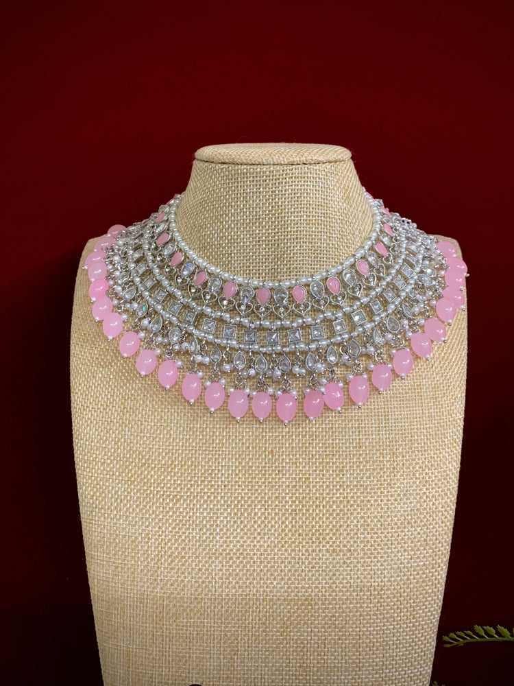 Tylor Reverse polki semi bridal necklace with matching jhumki tikka