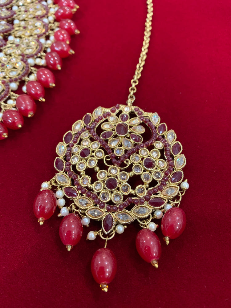 Reverse Polki necklace in burgundy red