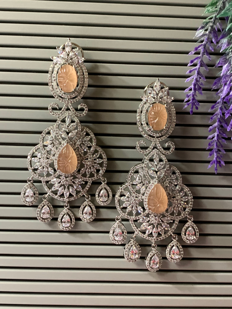 American diamond / AD /CZ earring carved stone details