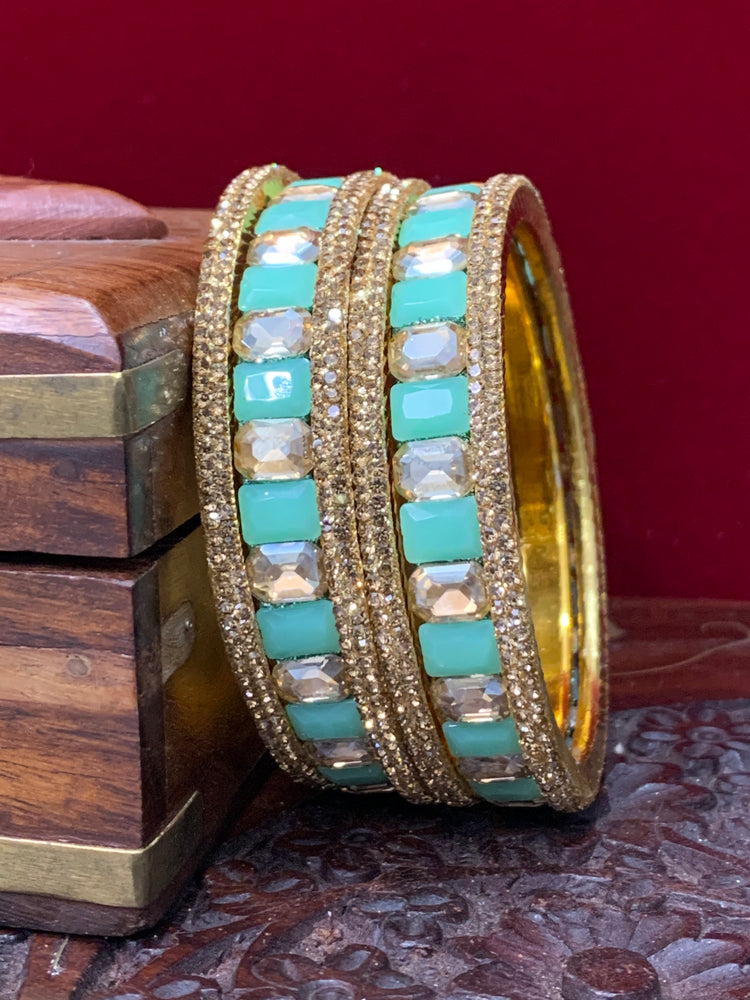 Mint green Rhinestone bangle with monalisa stone and crystal work